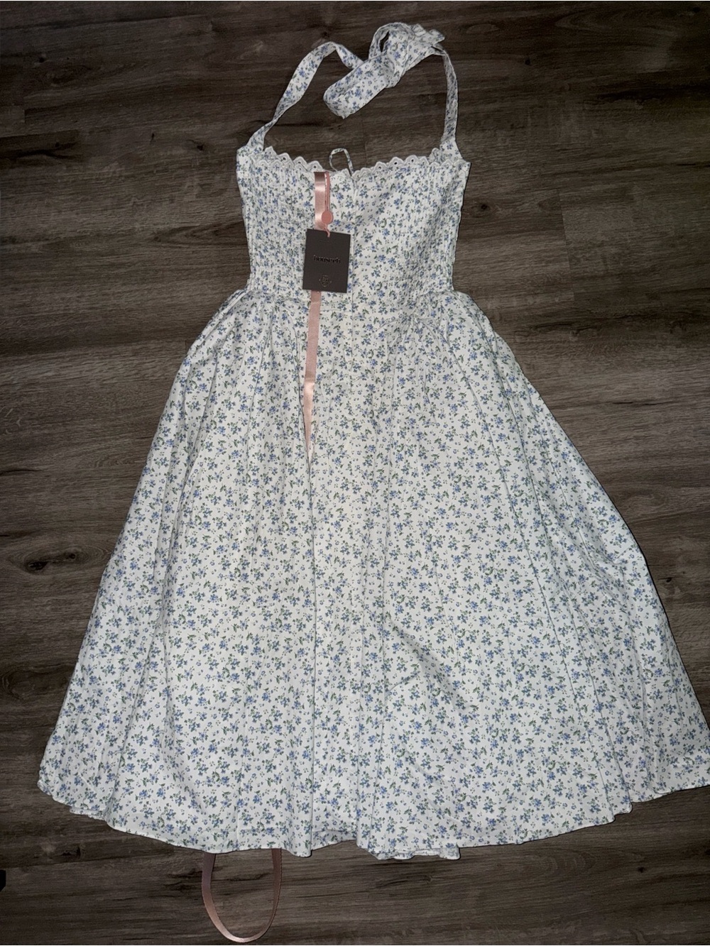 🇺🇸FIRM PRICE🇺🇸ADABELLA White Bluebell Print Cotton Halter Sundress - Picture 15 of 16